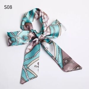 Silk-Feel Teal & Taupe Bow Hair Scarf